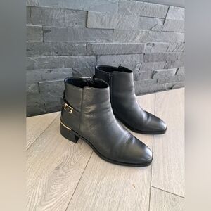 Aldo Black Ankle Boots with Gold Buckle